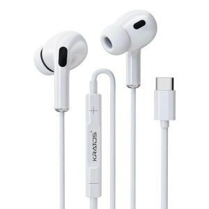 Type C Headphones with Mic, White in-Ear Design, 12mm Driver for Deep Bass and Clear Sound, C Type Earphones Wired, Compatible with iPhone, Android Smartphones, Tablets, and USB C Devices