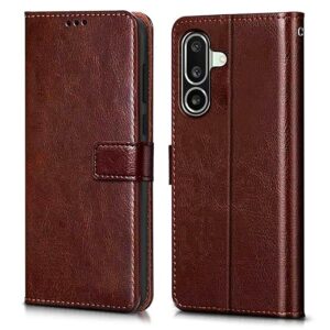 Shock Proof Flip Cover Back Case Cover for Samsung Galaxy M36 5G | Samsung Galaxy F36 5G (Flexible | Leather Finish | Card Pockets Wallet & Stand | Chestnut Brown)