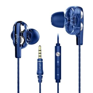 4D Dual Driver, in Ear Gaming Wired Headphones with in-Line Mic, Volume Control & Passive Noise Cancelling Boom 3 Earphones - (Dark Blue)
