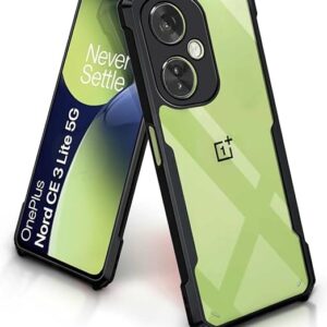 Shock Proof Crystal Clear Back Case Mobile Cover for 1+ OnePlus Nord CE 3 Lite 5G (Hard | Hybrid PC + TPU | Full Armour Device & Camera Protection | Black)